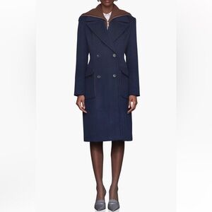 Avec Les Filles Navy Blue Coat w Ribbed Brown Dickey Collar Size Large NWT